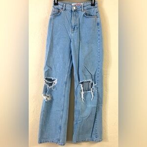 Don’t Call Me Jennyfer Wide Leg Jeans Size 22 Blue Distressed 100% Cotton Denim